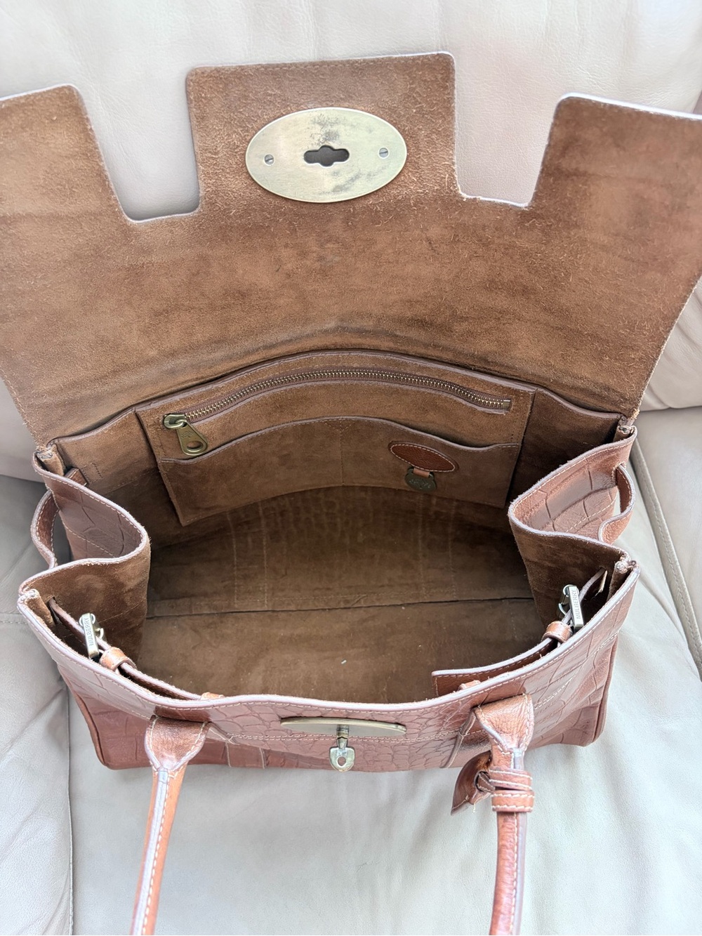 Mulberry Brown Croc-Embossed Leather Satchel - Picture 7 of 12